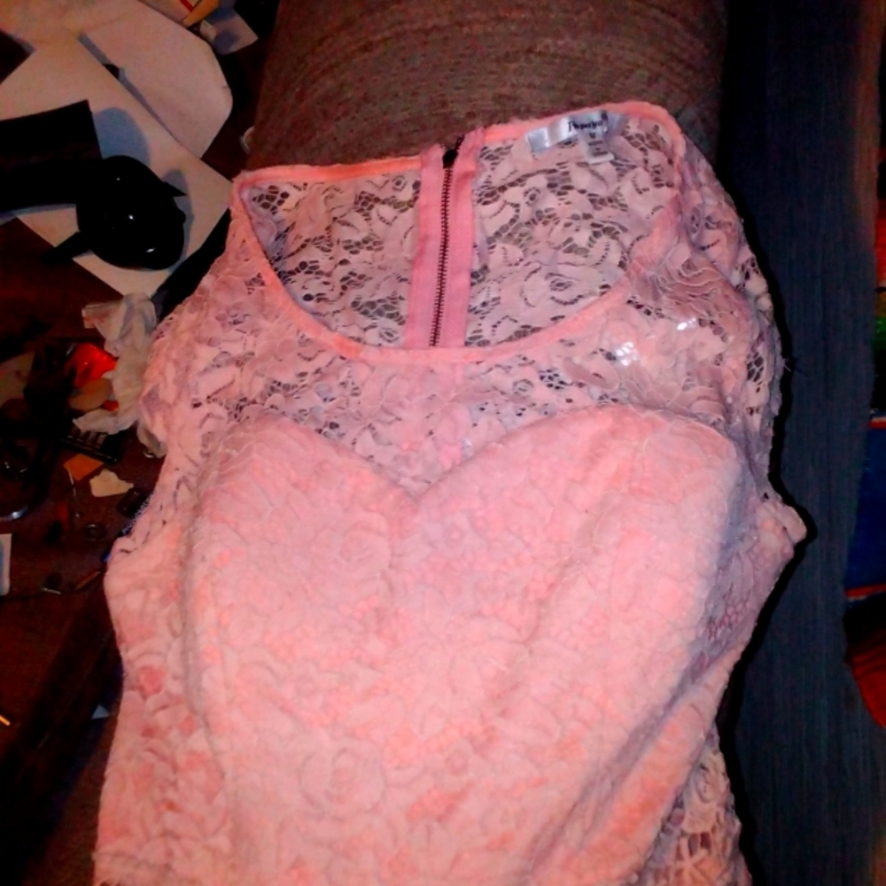Light pink floral lace cap sleeve fit and flare dress